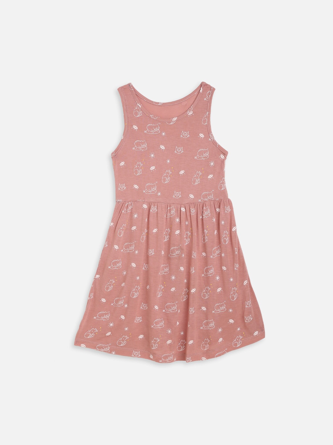 

YK Girls Peach-Coloured Printed Fit and Flare Cotton Dress