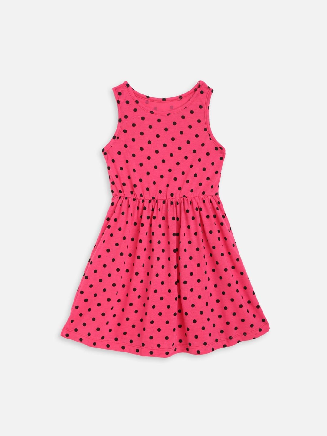 

YK Girls Pink & Black Printed Polka Dots Cotton Dress