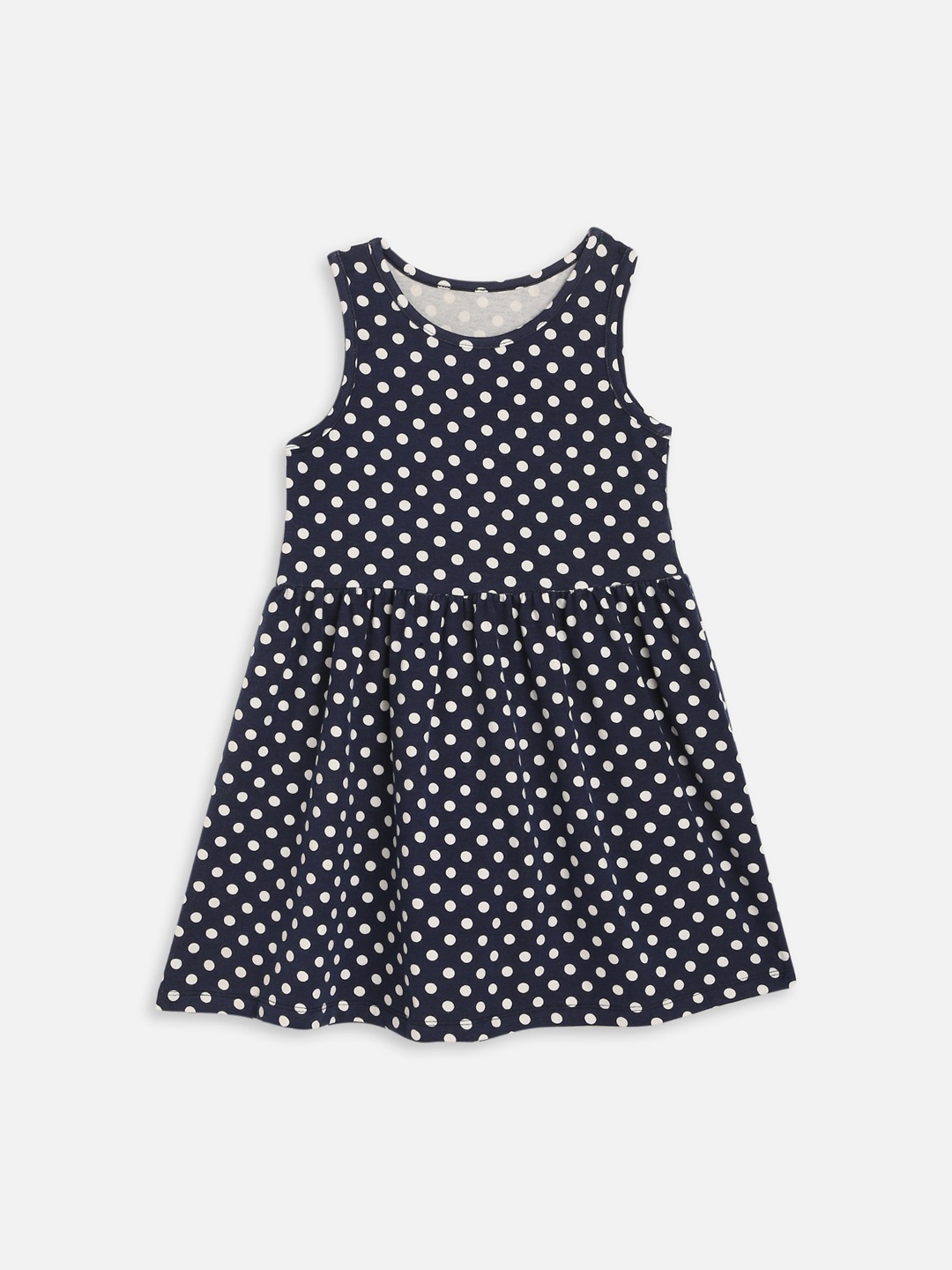 

YK Girls Navy Blue Cotton Polka Dot Printed Fit & Flare Dress