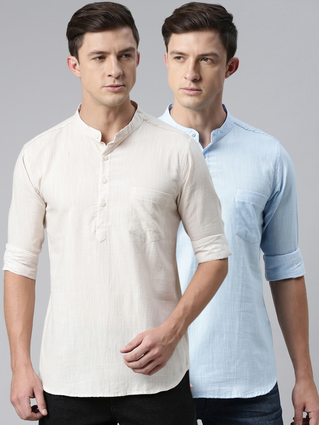 

Kryptic Men Pack of 2 Khaki & Blue Cotton Kurta