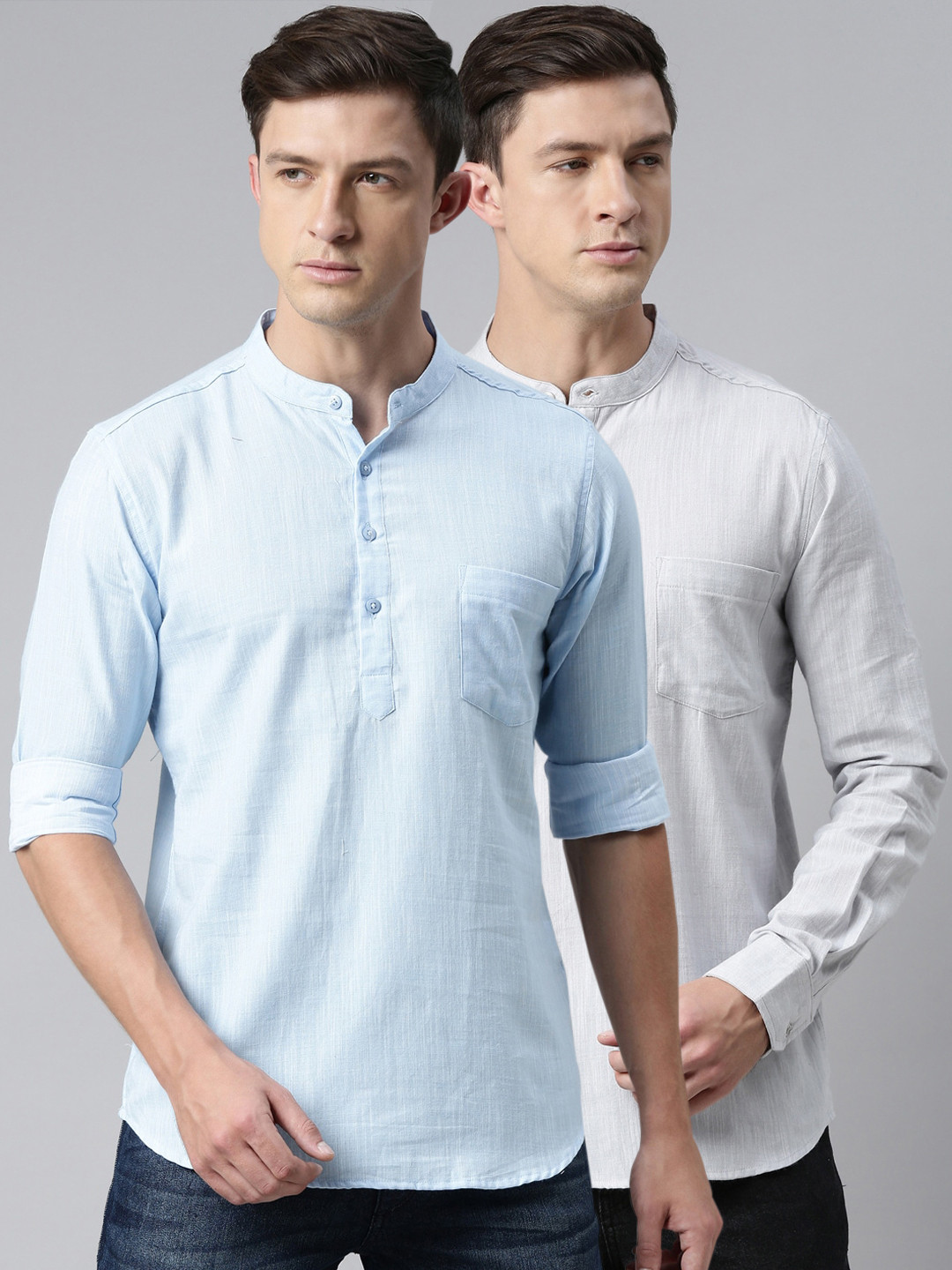 

Kryptic Men Pack of 2 Pure Cotton Kurtas, Grey