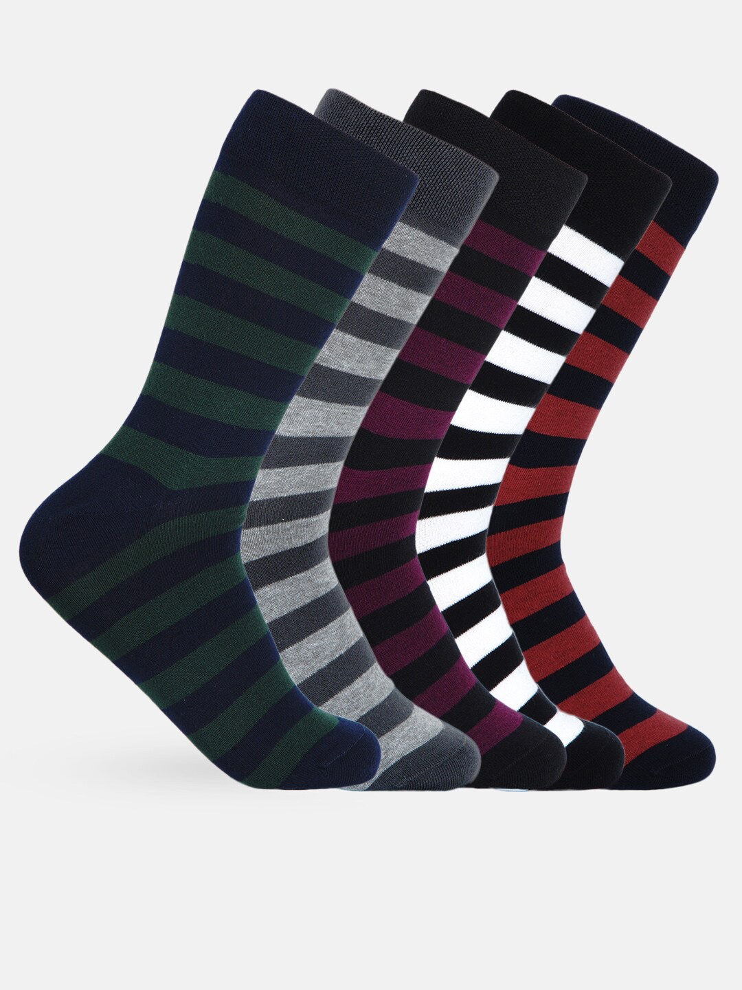 

VINENZIA Men Pack Of 5 Assorted Striped Calf Length Socks