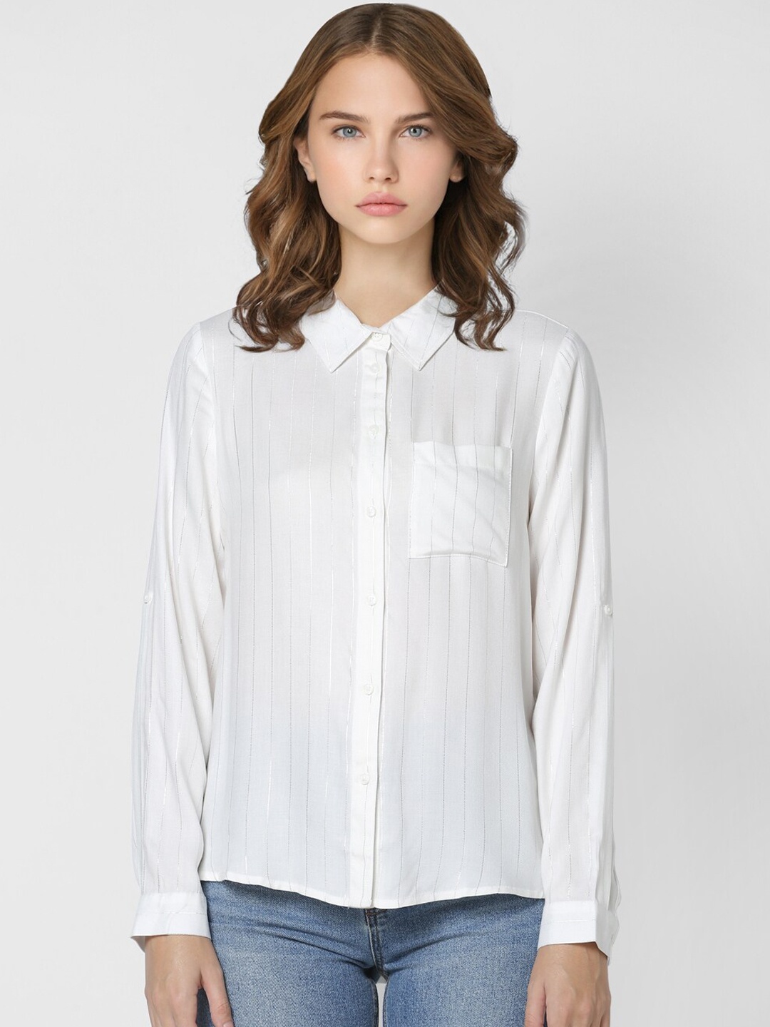 

ONLY Women White Striped Regular Fit Casual Shirt