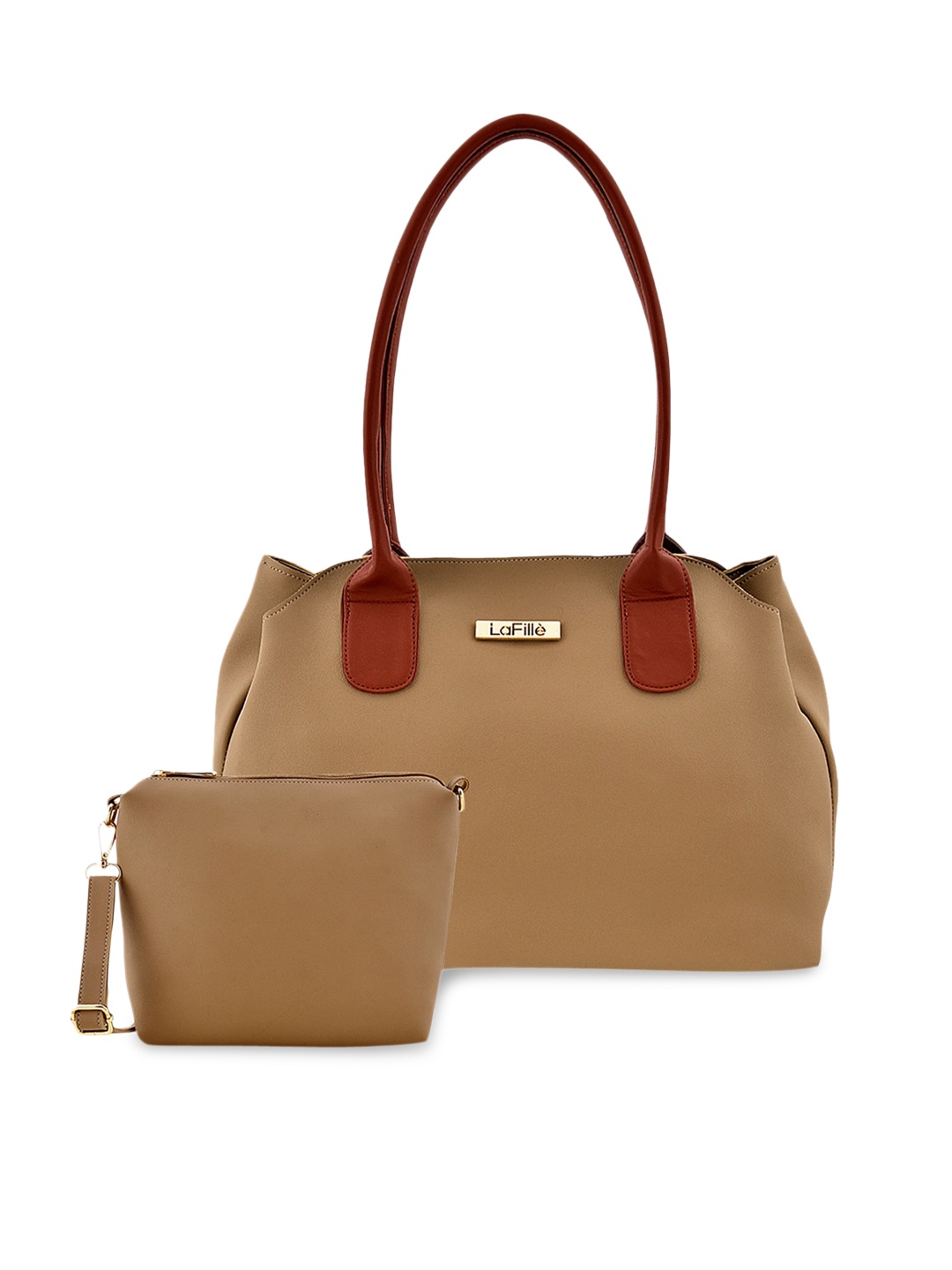 

LaFille Beige Solid PU Structured Shoulder Bag