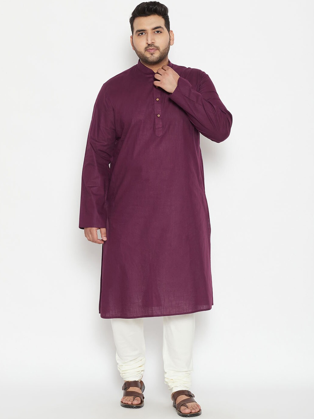 

VASTRAMAY Men Purple Regular Kurta with White Churidar (Plus Size)