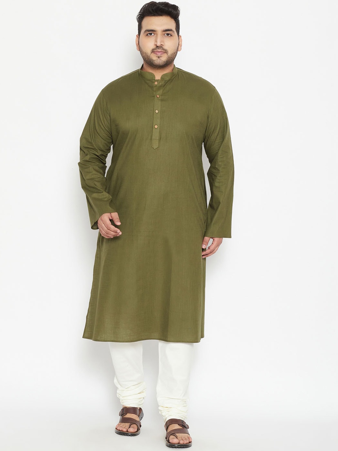 

VASTRAMAY Men Olive Green Regular Kurta with Pyjamas