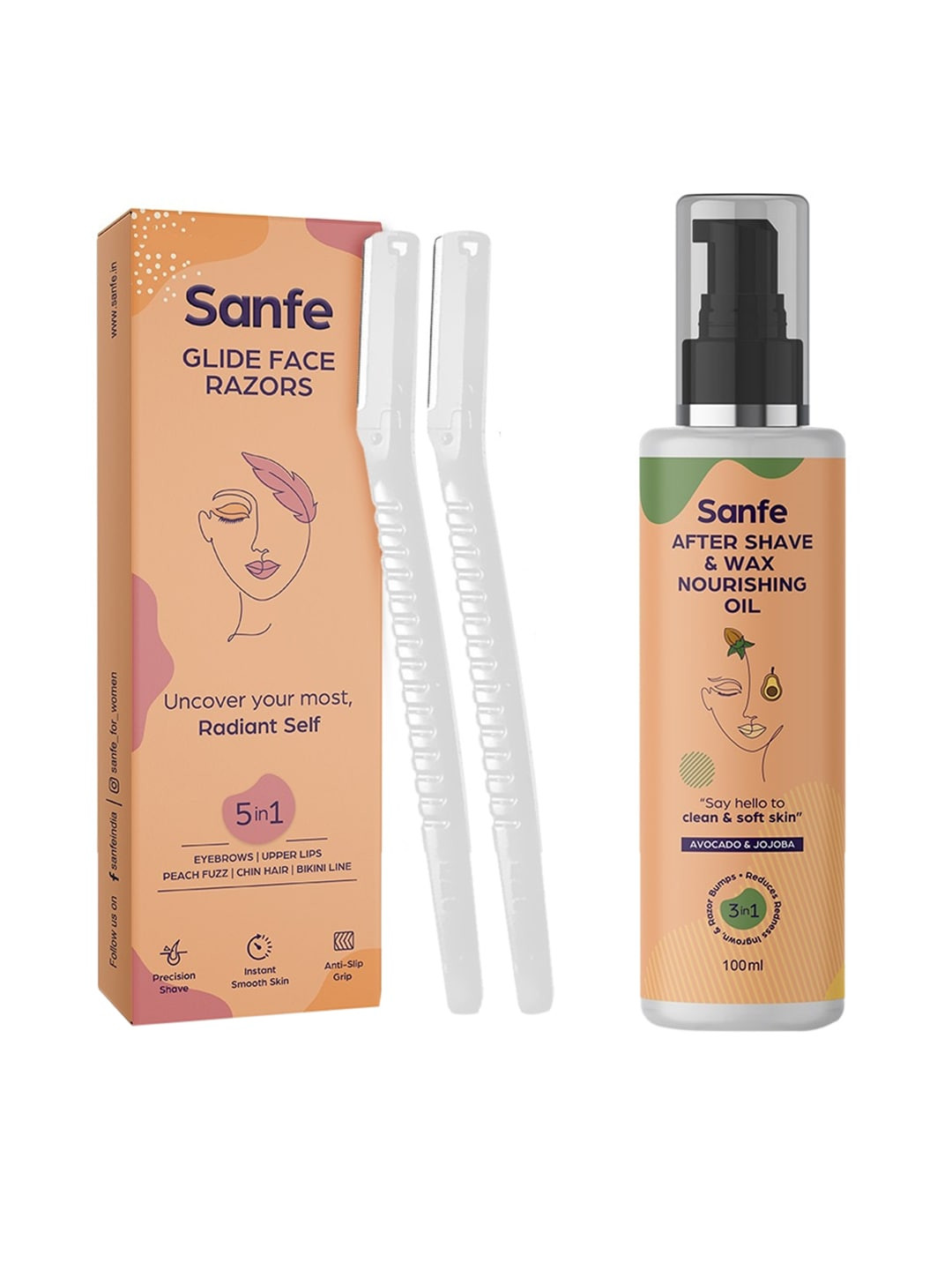 

Sanfe Pack of 2 Face Razor and After Shave and Wax Hair Removal lotion-100ml, Coral