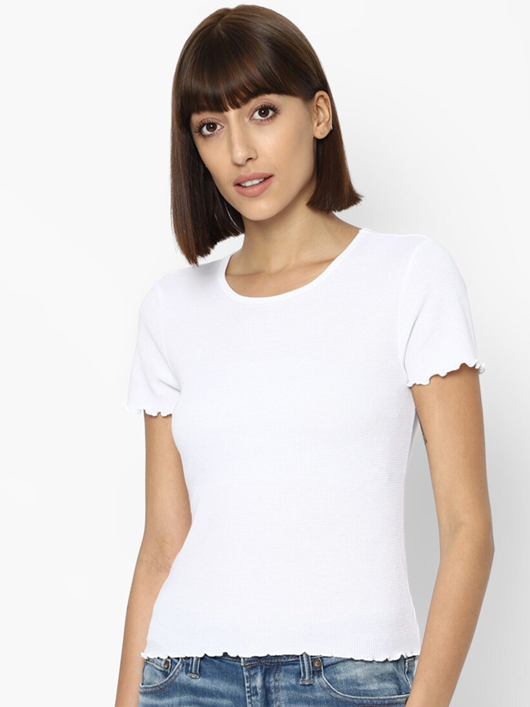 

AMERICAN EAGLE OUTFITTERS Women White Raw Edge T-shirt