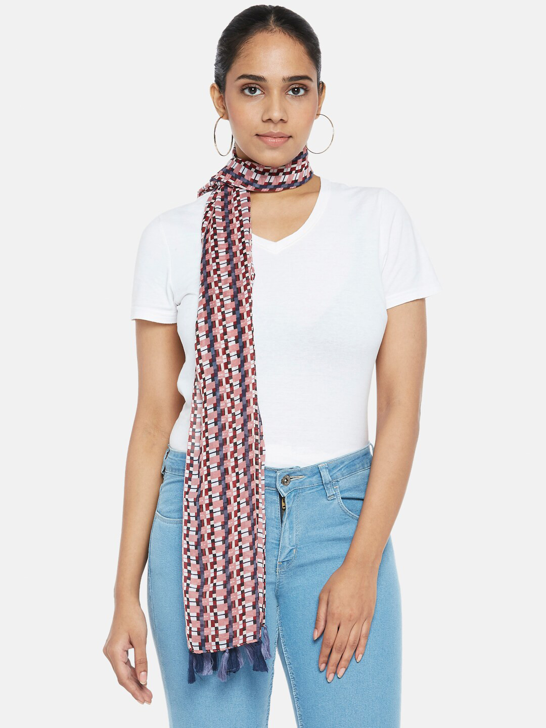 

Honey by Pantaloons Women Maroon & Pink Geometric Scarf