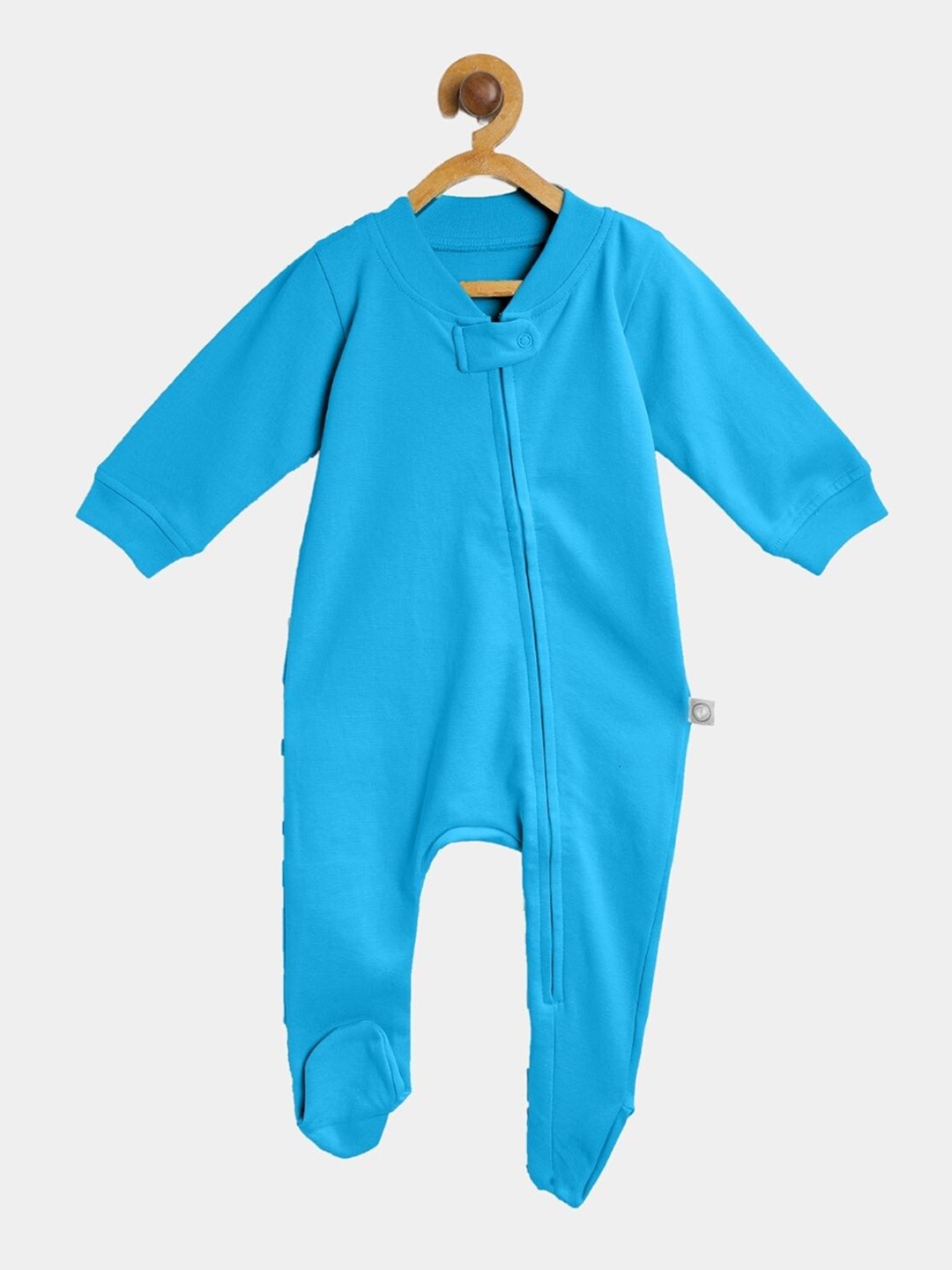 

cherrytoes Kids-Unisex Blue Solid Zipped Cotton Sleepsuit