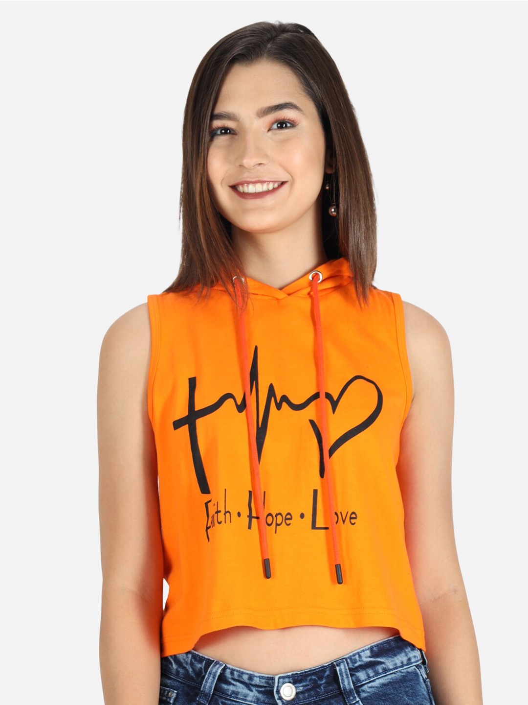 

The Dry State Women Orange Printed Extended Sleeves T-shirt