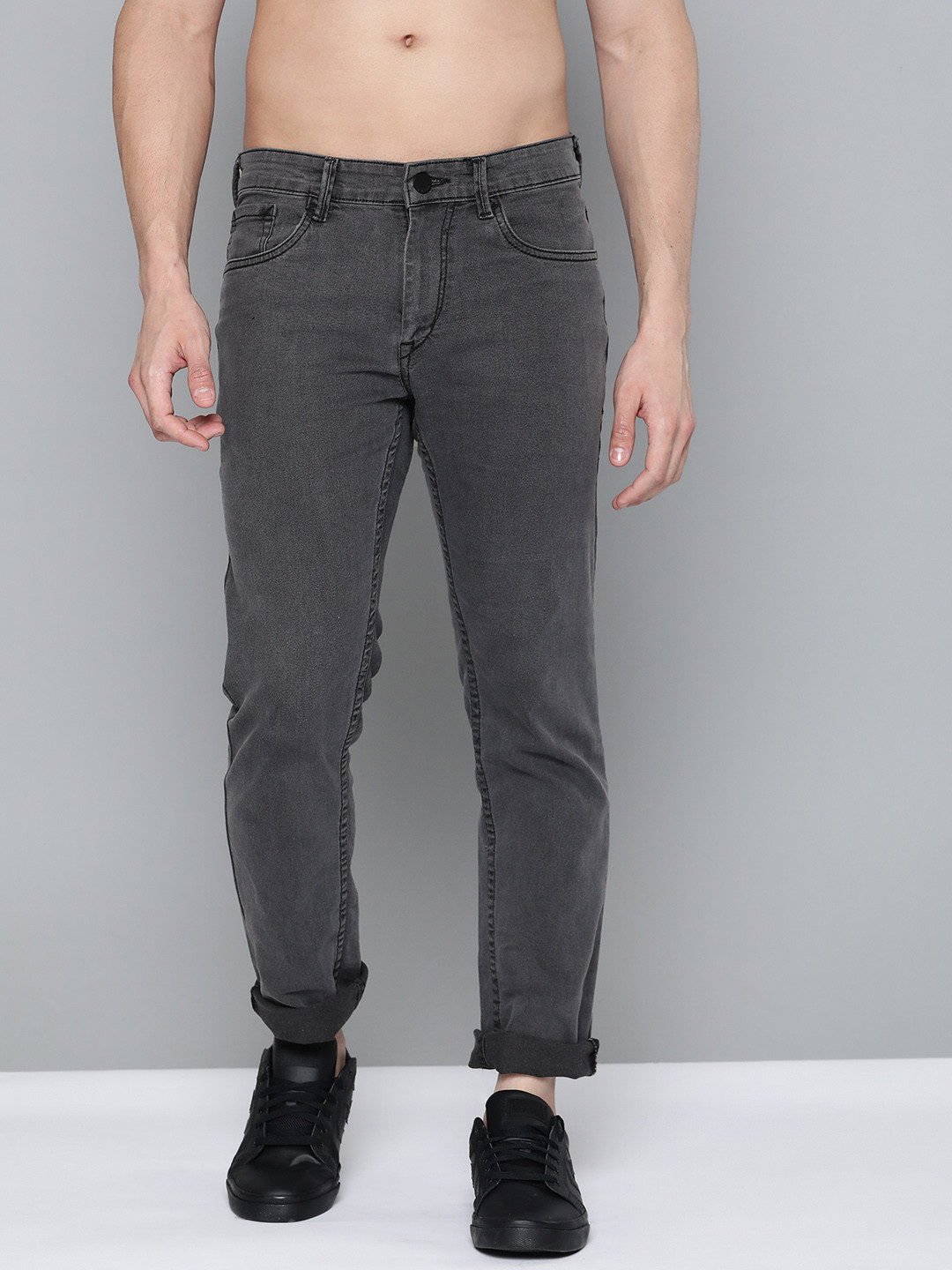 

HERE&NOW Men Charcoal Grey Slim Fit Stretchable Jeans