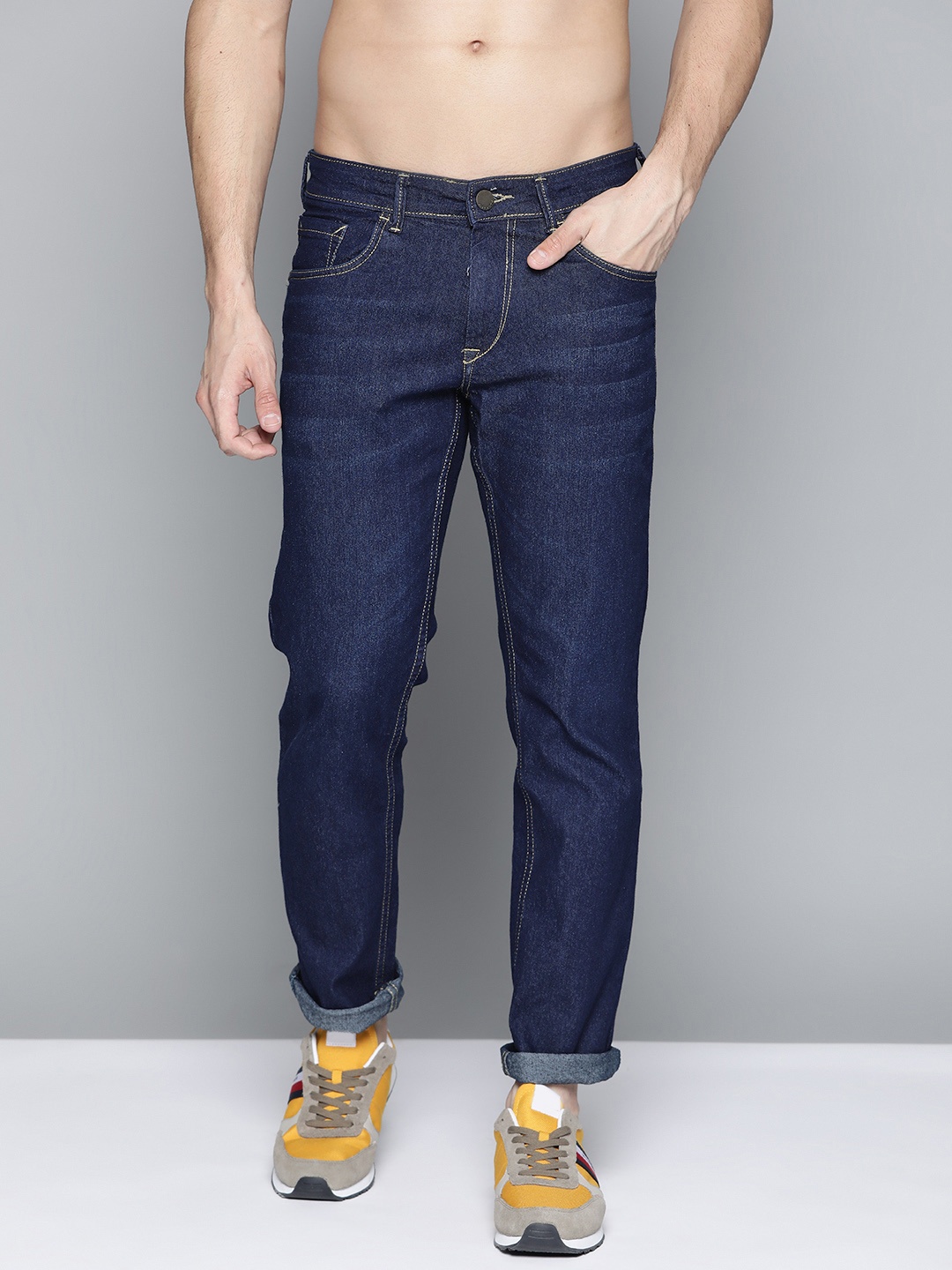 

HERE&NOW Men Navy Blue Solid Slim Fit Mid-Rise Stretchable Jeans
