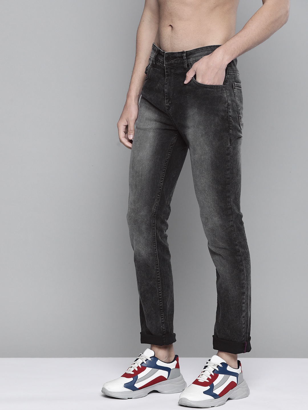 

HERE&NOW Men Black Skinny Fit Light Fade Stretchable Jeans