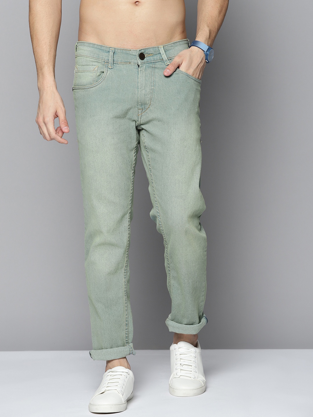 

HERE&NOW Men Green Slim Fit Light Fade Stretchable Jeans