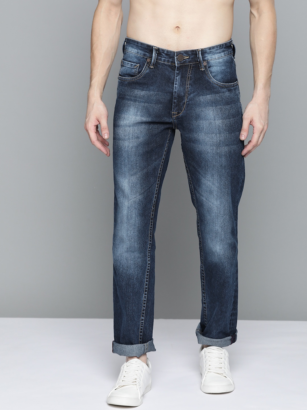 

HERE&NOW Men Navy Blue Slim Fit Light Fade Stretchable Jeans
