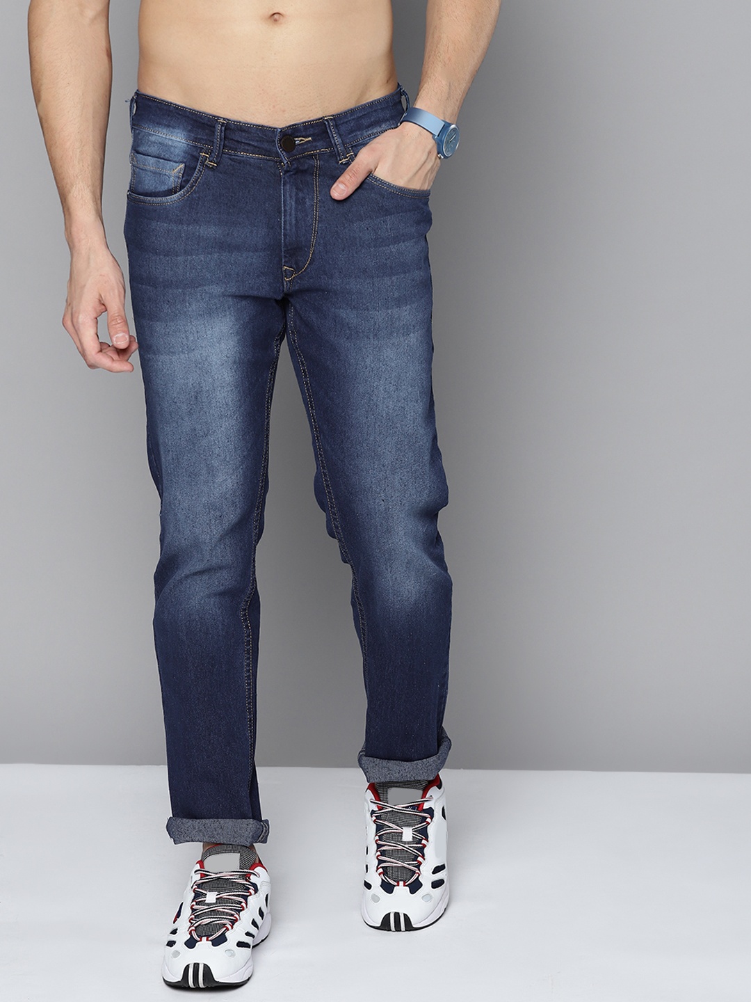 

HERE&NOW Men Navy Blue Slim Fit Light Fade Stretchable Jeans