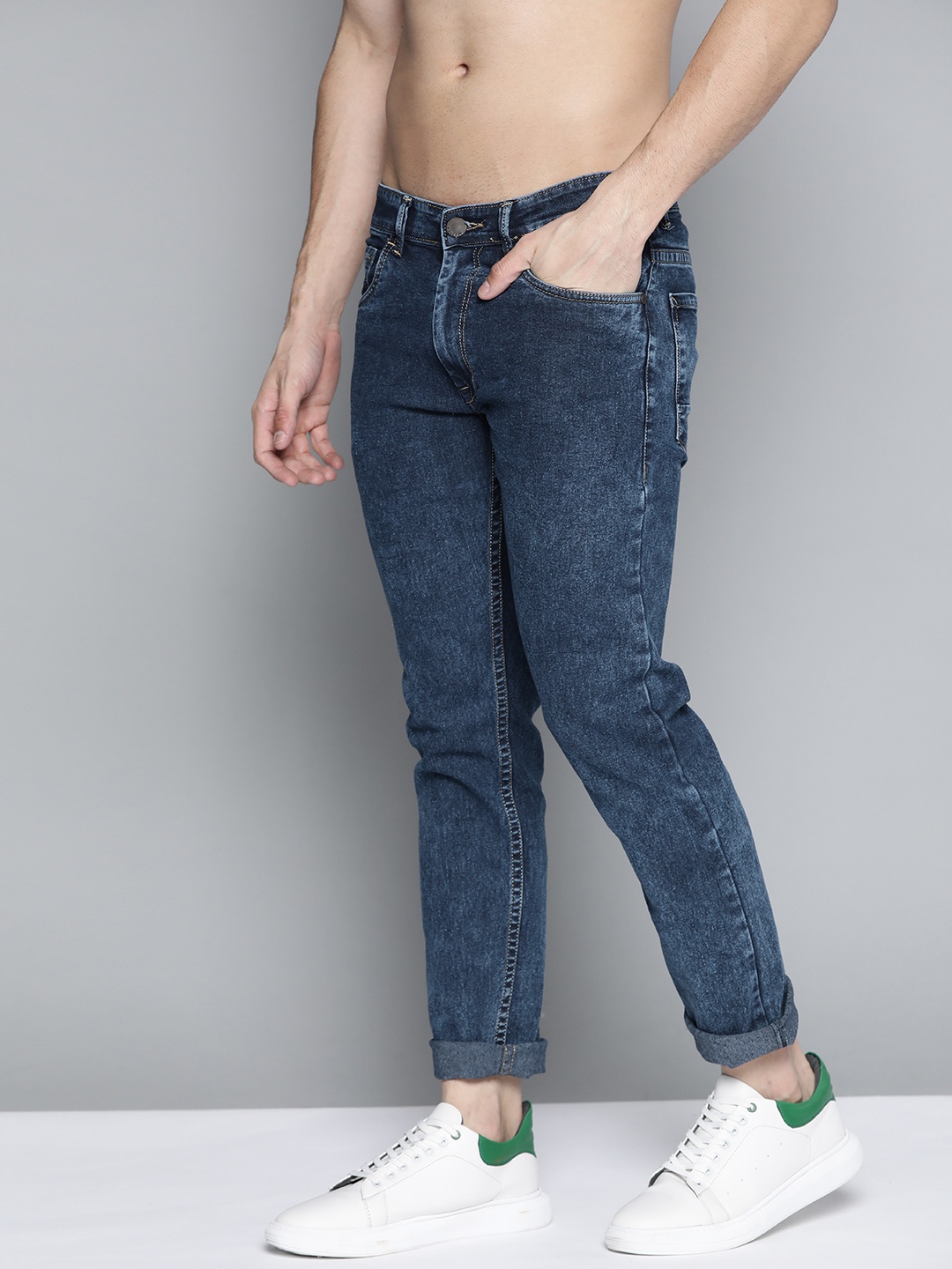 

HERE&NOW Men Navy Blue Washed Slim Fit Mid-Rise Stretchable Jeans