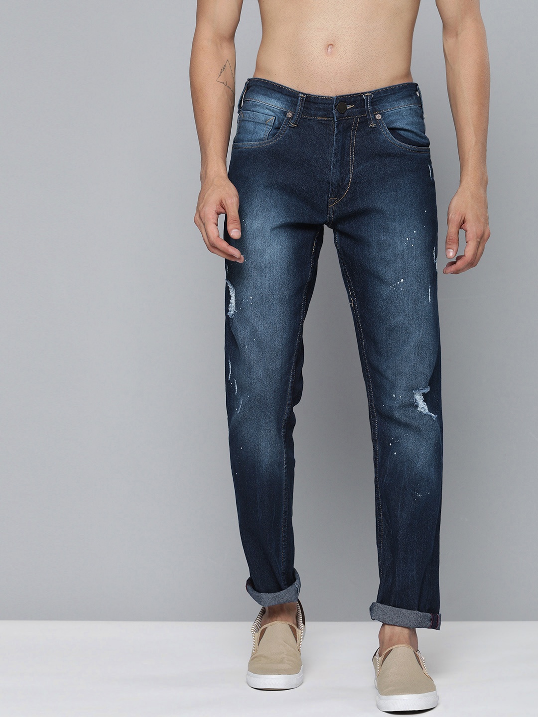 

HERE&NOW Men Blue Low-Rise Heavy Fade Stretchable Jeans