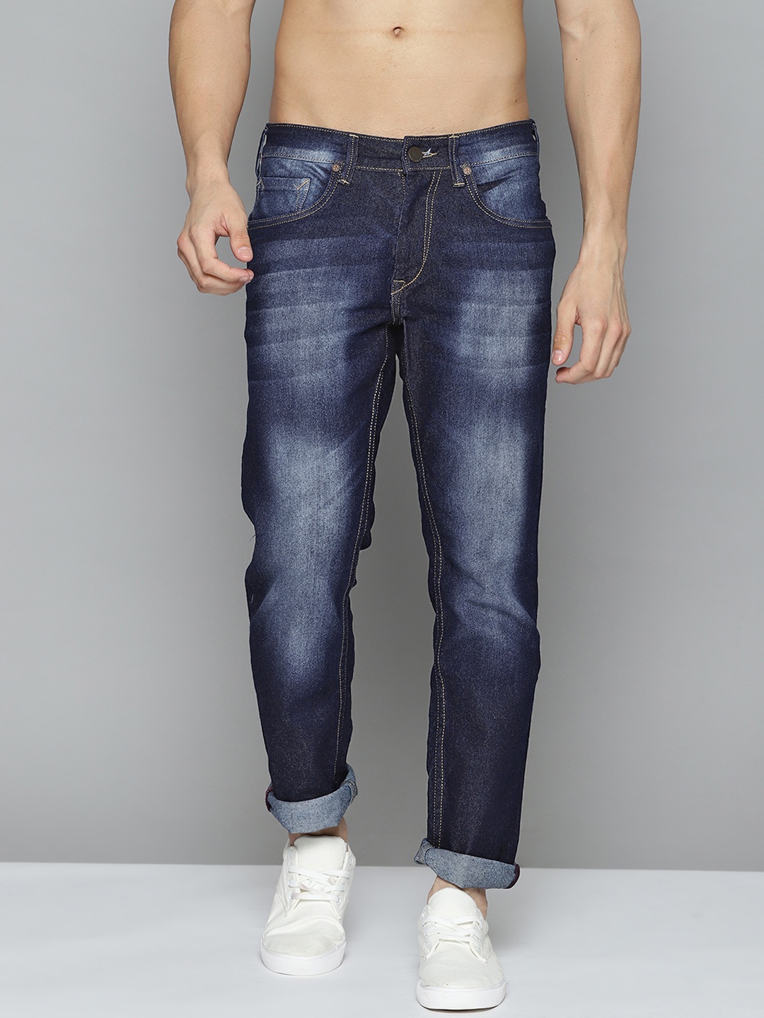 

HERE&NOW Men Navy Blue Slim Fit Heavy Fade Stretchable Jeans