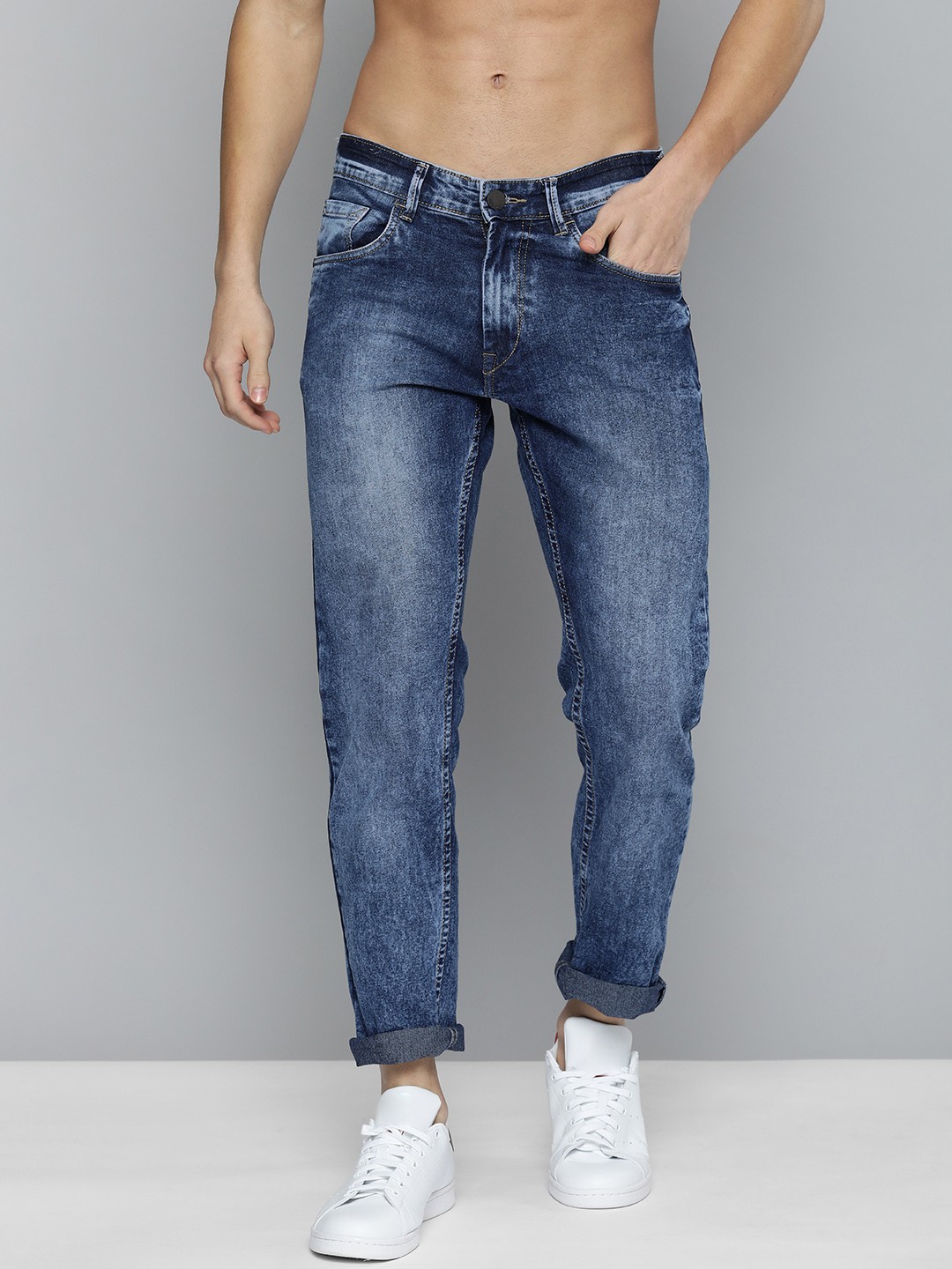 

HERE&NOW Men Blue Slim Fit Heavy Fade Acid Wash Mid Rise Jeans