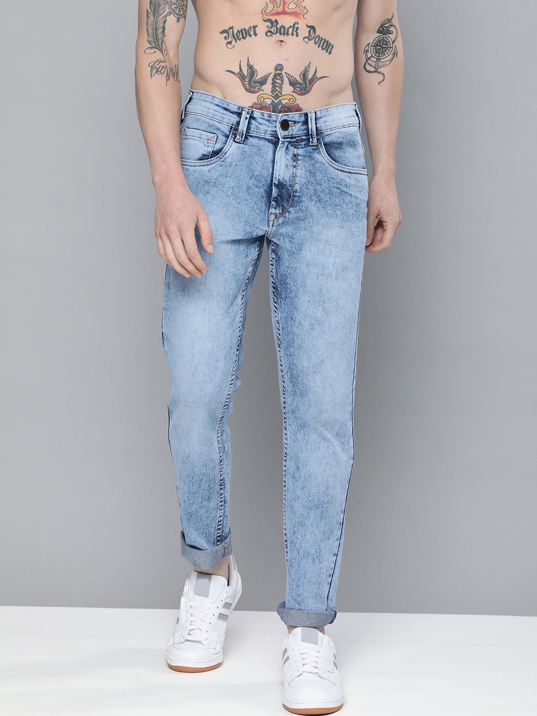 

HERE&NOW Men Blue Slim Fit Low-Rise Clean Look Light Fade Acid Wash Jeans