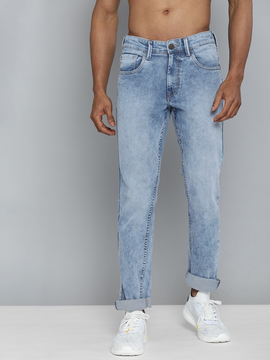 

HERE&NOW Men Light Blue Slim Fit Heavy Fade Stretchable Jeans
