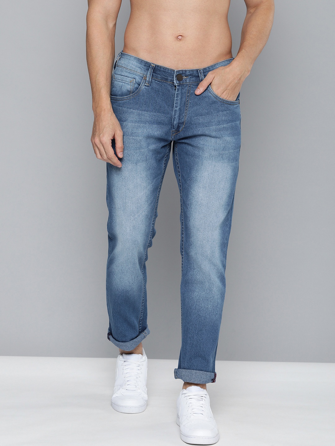 

HERE&NOW Men Blue Slim Fit Heavy Fade Mid-Rise Stretchable Jeans