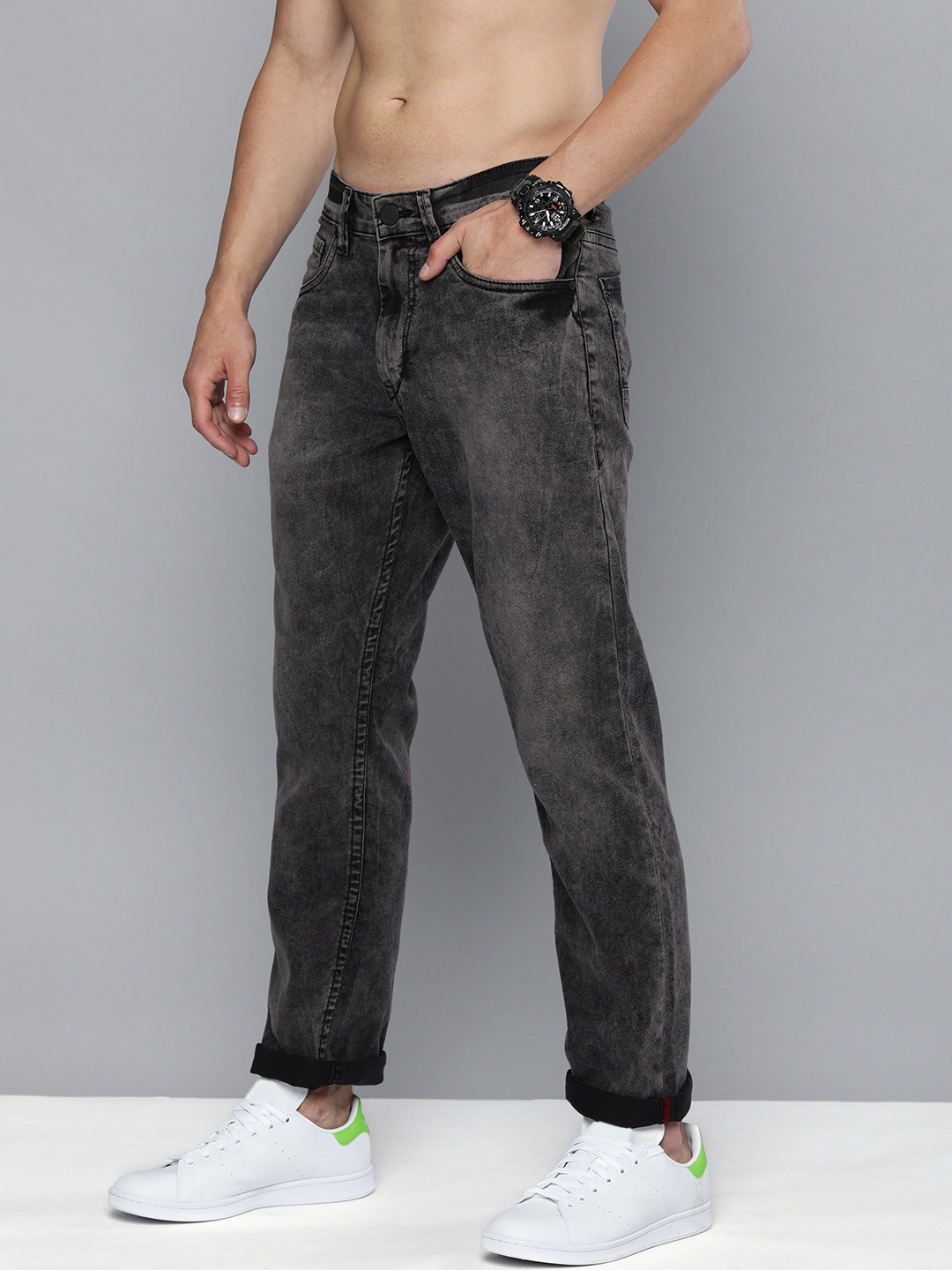 

HERE&NOW Men Black Light Fade Acid Wash Slim Fit Jeans