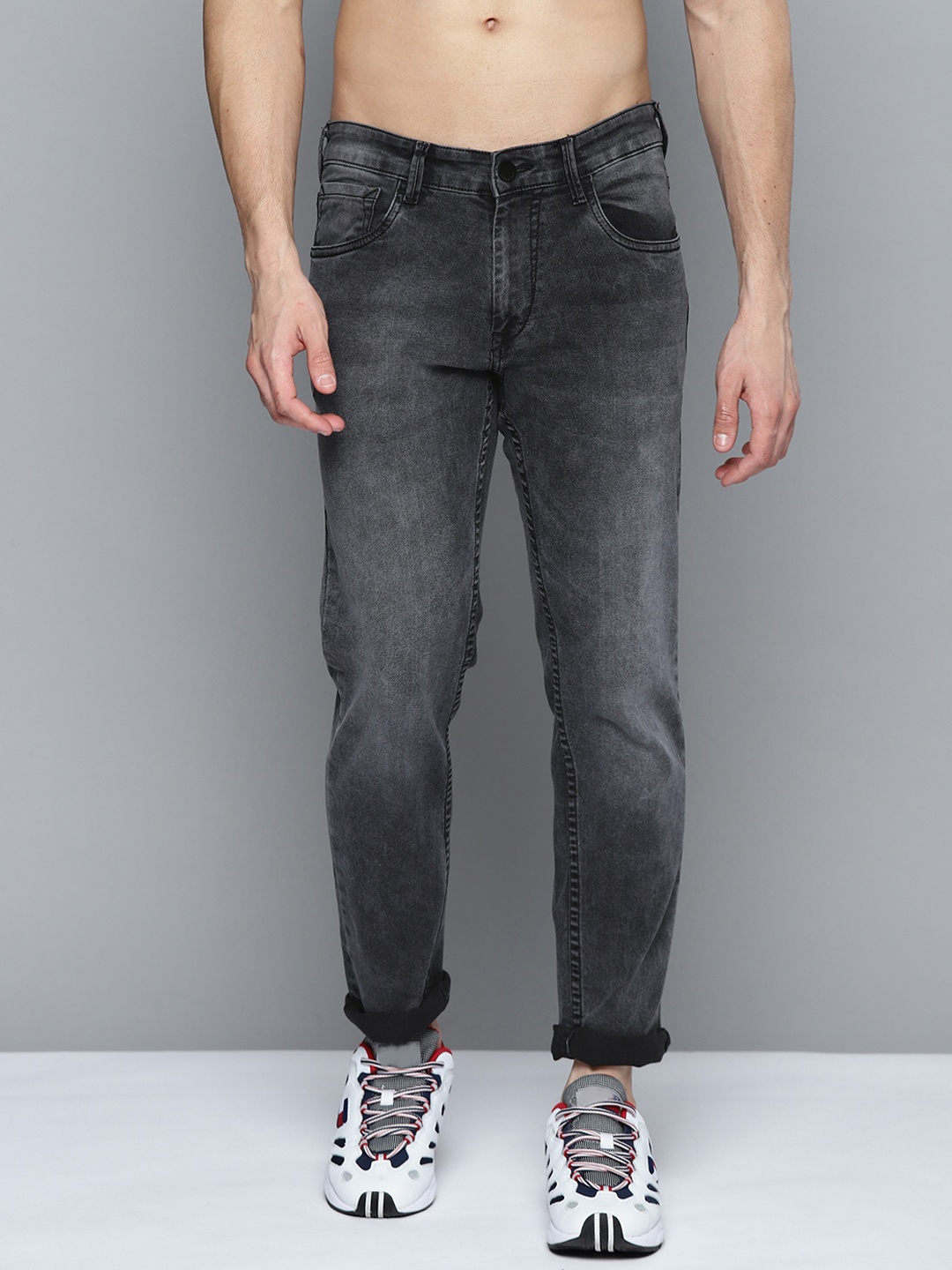 

HERE&NOW Men Charcoal Grey Slim Fit Light Fade Stretchable Jeans