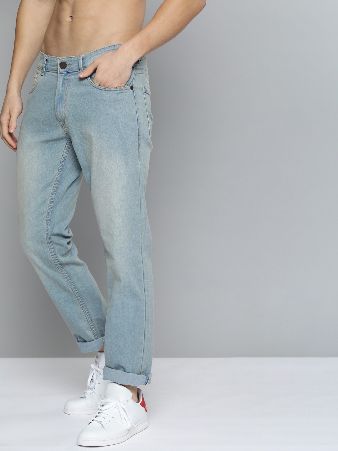 

HERE&NOW Men Blue Light Fade Slim Fit Mid Rise Stretchable Jeans