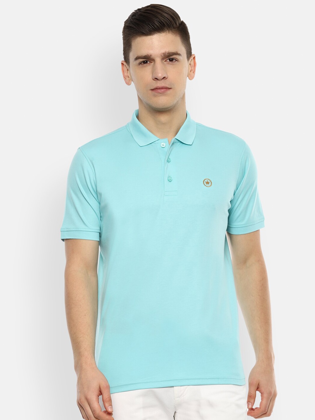

Louis Philippe Men Blue Polo Collar Cotton Pure Cotton T-shirt