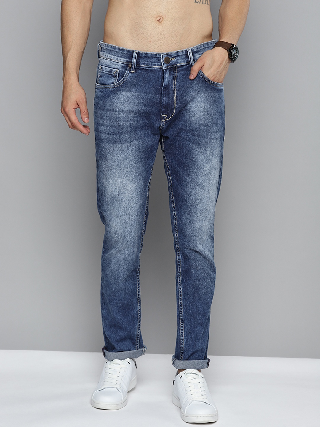 

HERE&NOW Men Blue Slim Fit Heavy Fade Stretchable Jeans