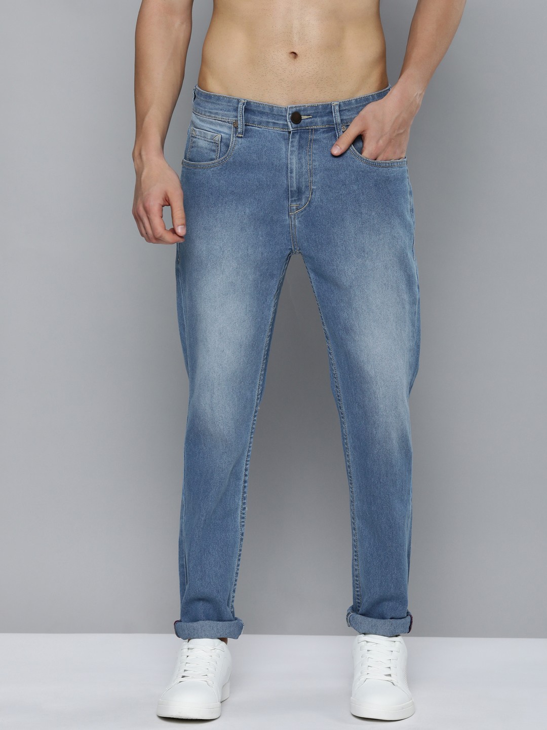 

HERE&NOW Men Blue Slim Fit Low-Rise Heavy Fade Stretchable Jeans