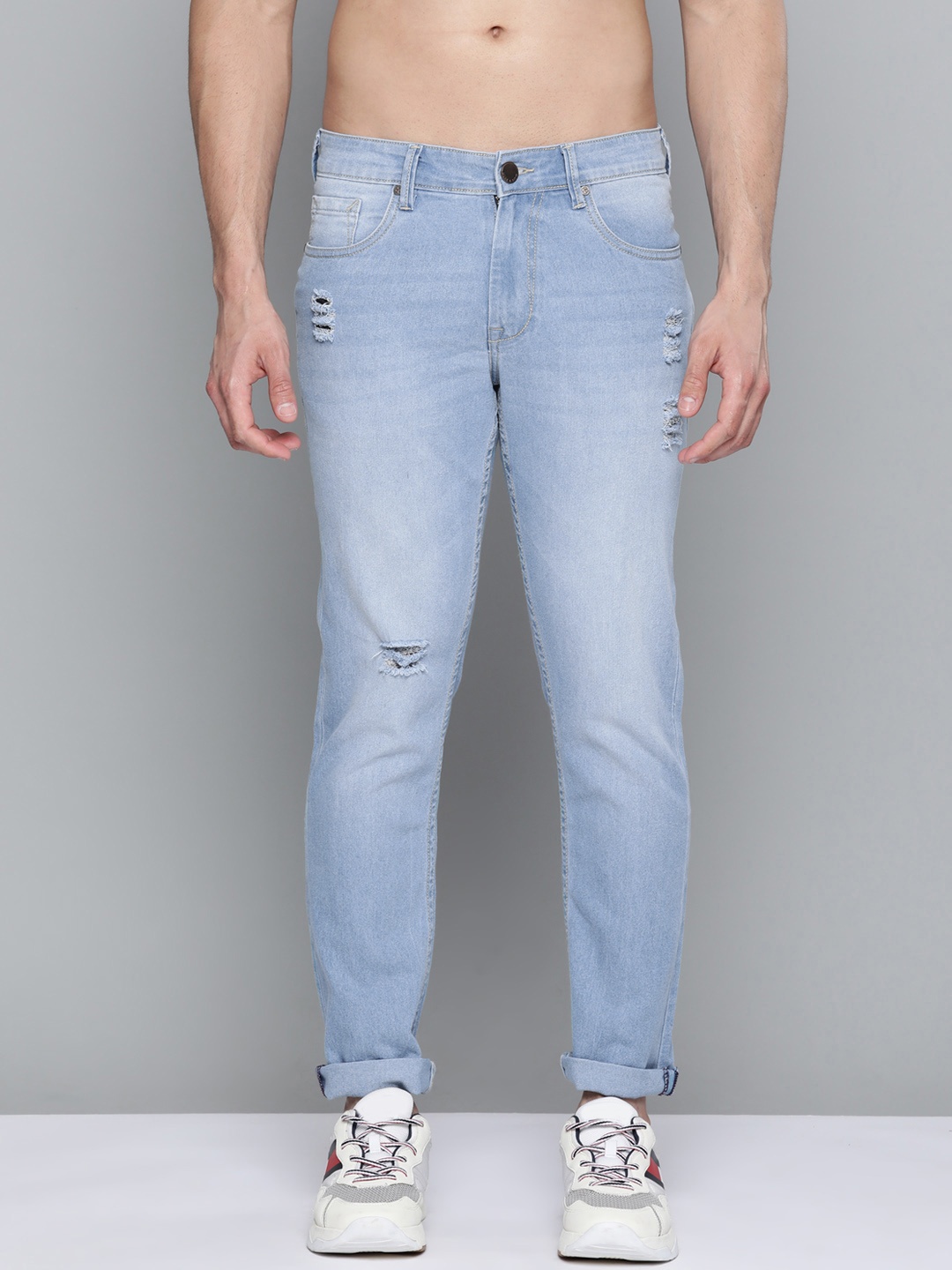 

HERE&NOW Men Blue Slim Fit Low Distress Light Fade Stretchable Jeans