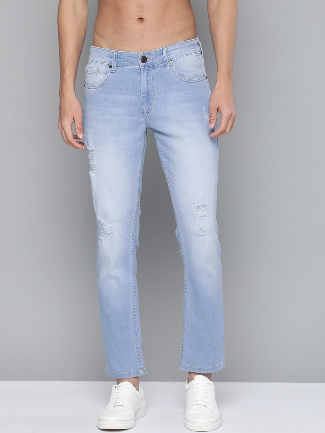 

HERE&NOW Men Blue Low Distress Light Fade Stretchable Jeans