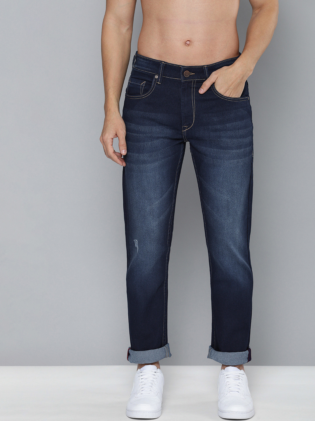 

HERE&NOW Men Blue Slim Fit Low-Rise Heavy Fade Stretchable Jeans