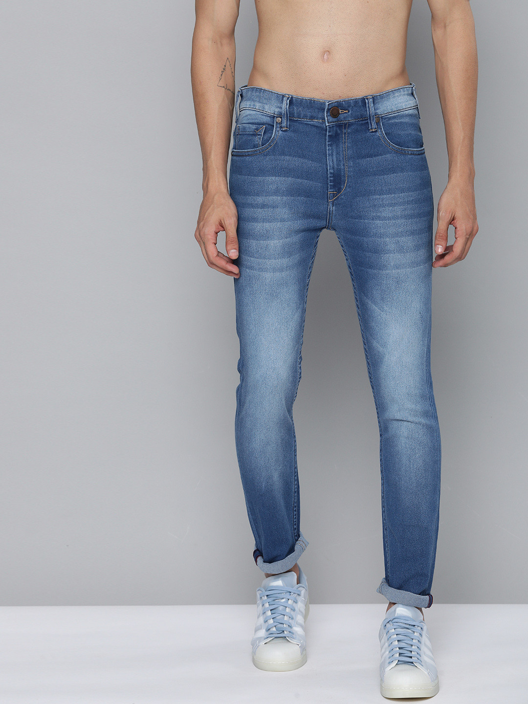 

HERE&NOW Men Blue Skinny Fit Clean Look Mid-Rise Heavy Fade Stretchable Jeans