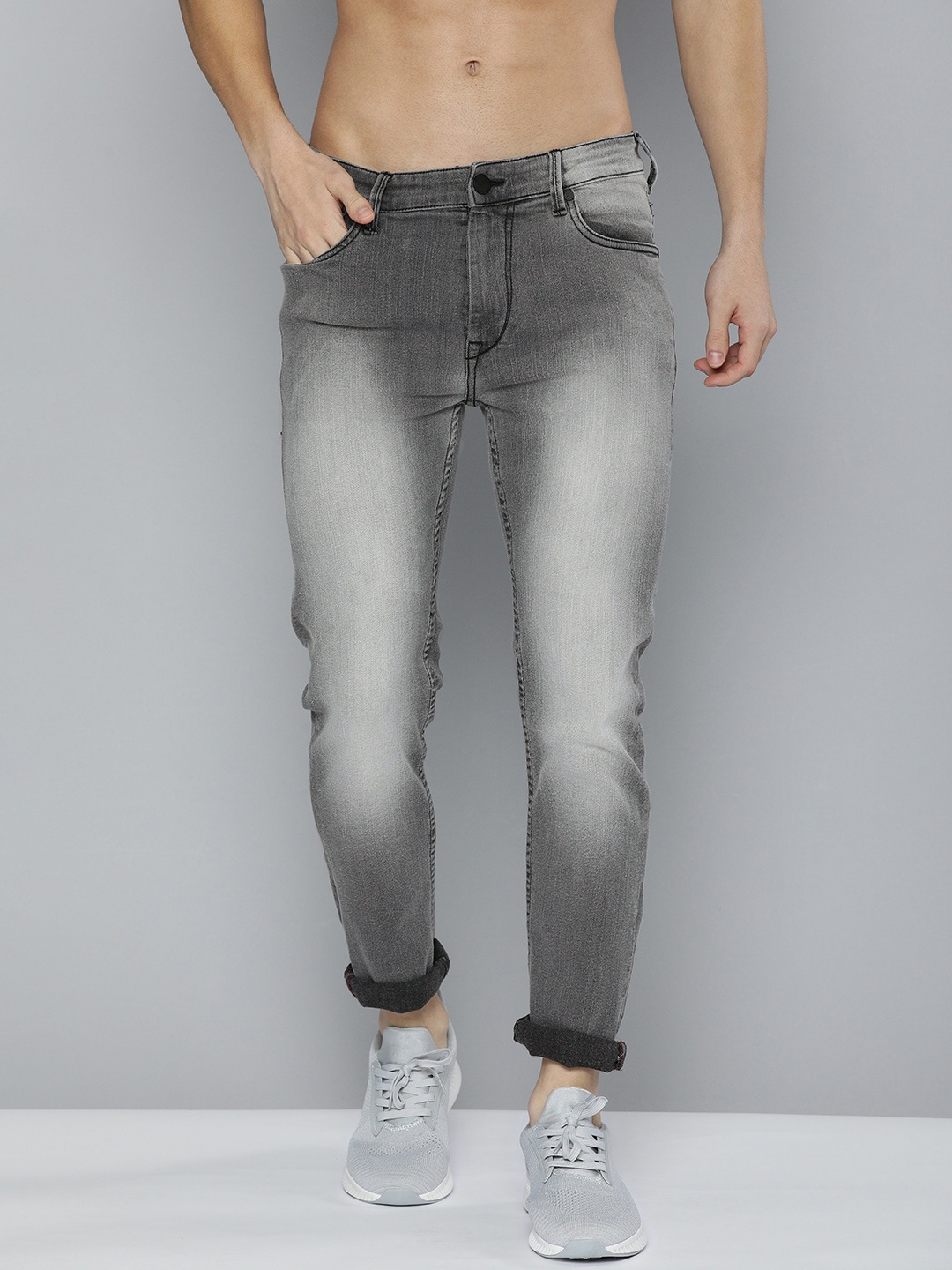 

HERE&NOW Men Grey Slim Fit Heavy Fade Stretchable Jeans