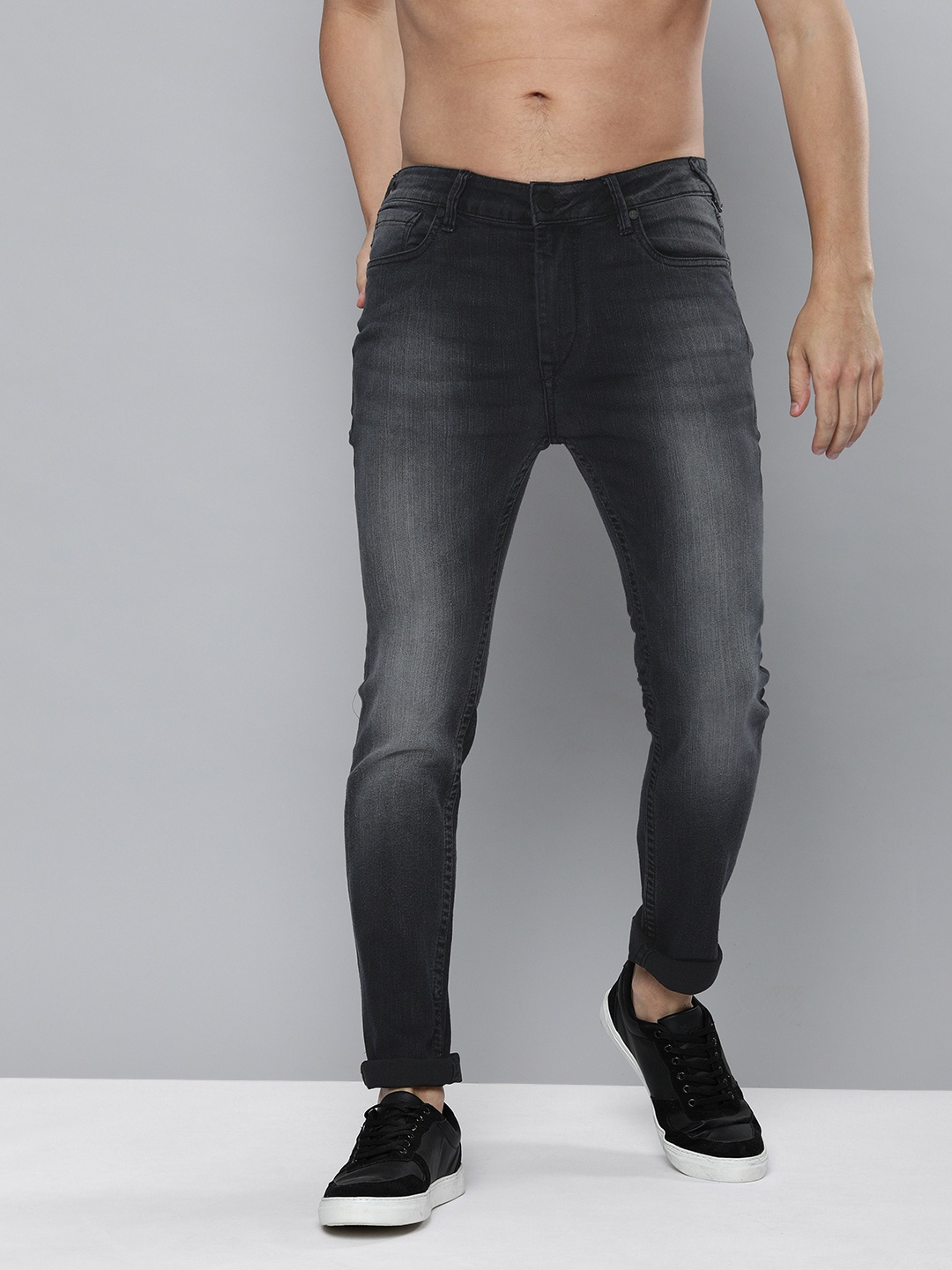 

HERE&NOW Men Black Skinny Fit Light Fade Stretchable Jeans
