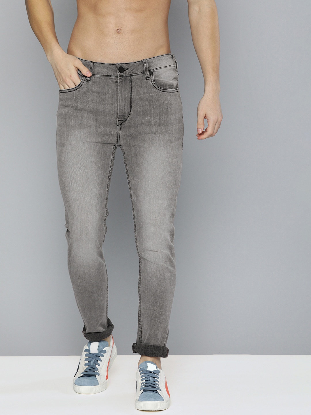 

HERE&NOW Men Grey Skinny Fit Mid Rise Light Fade Stretchable Jeans