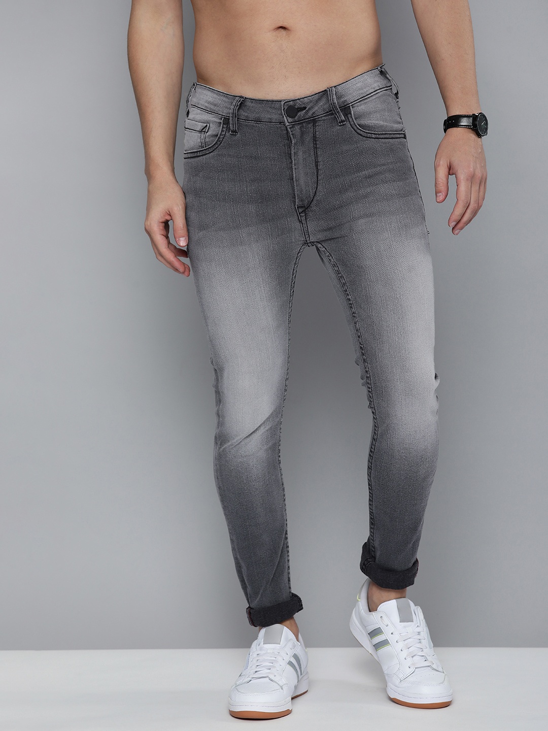 

HERE&NOW Men Grey Skinny Fit Heavy Fade Stretchable Jeans