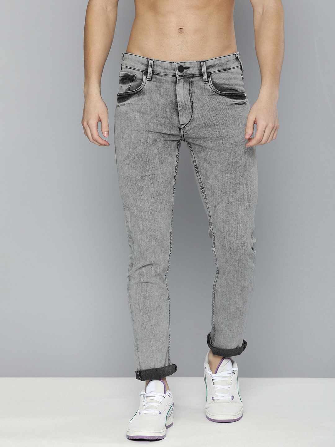 

HERE&NOW Men Grey Slim Fit Mid Rise Light Fade Stretchable Jeans