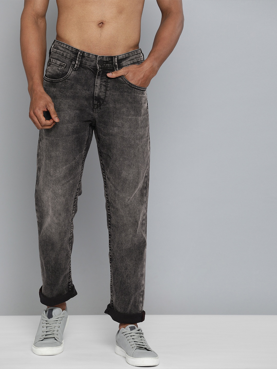 

HERE&NOW Men Grey Heavy Fade Stretchable Jeans