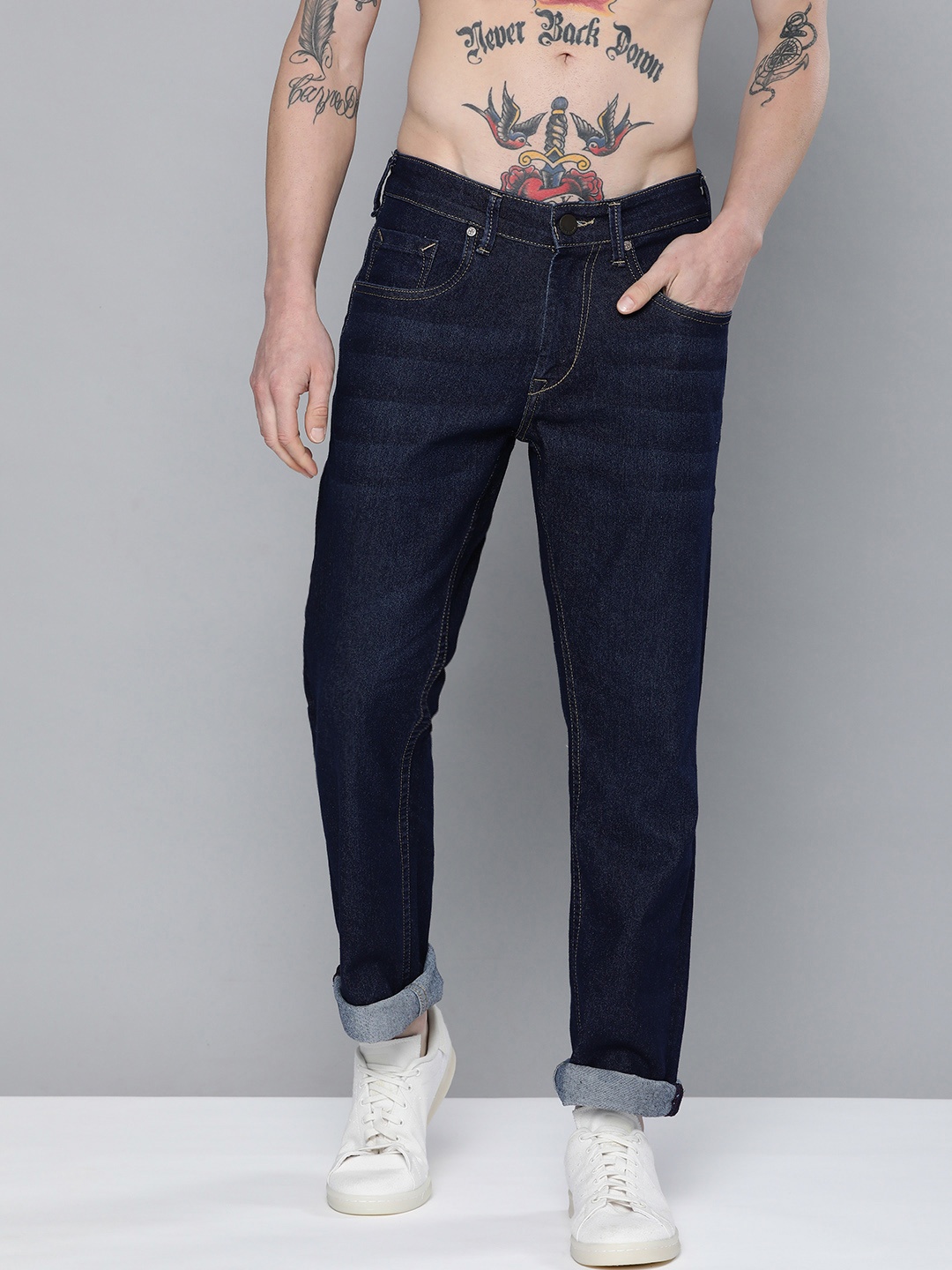 

HERE&NOW Men Navy Blue Regular Fit Clean Look Low-Rise Jeans