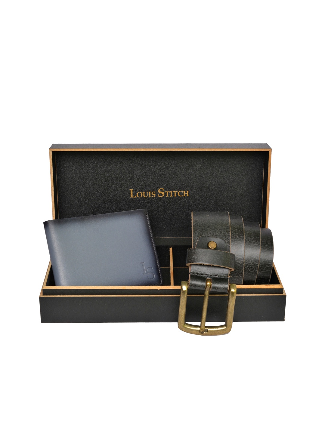 

LOUIS STITCH Men Grey & Black Solid Genuine Italian Leather Accessory Gift Set