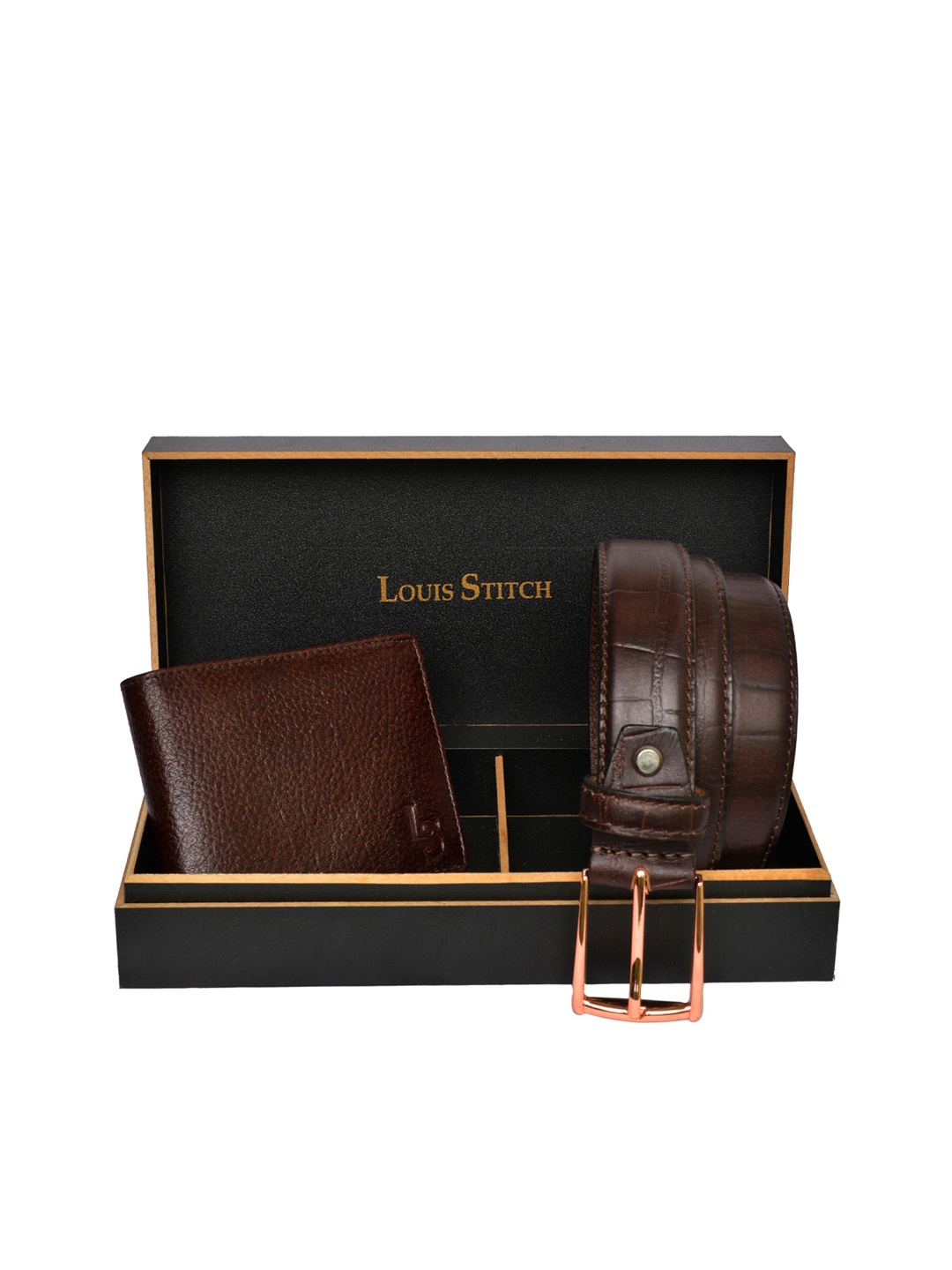 

LOUIS STITCH Men Brown Genuine Italian Leather Accessory Gift Set