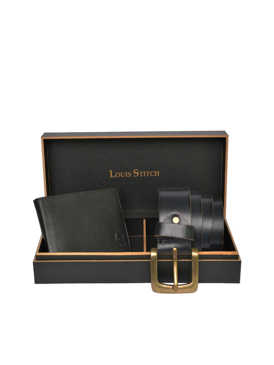 

LOUIS STITCH Men Black & Navy Blue Solid Genuine Italian Leather Accessory Gift Set