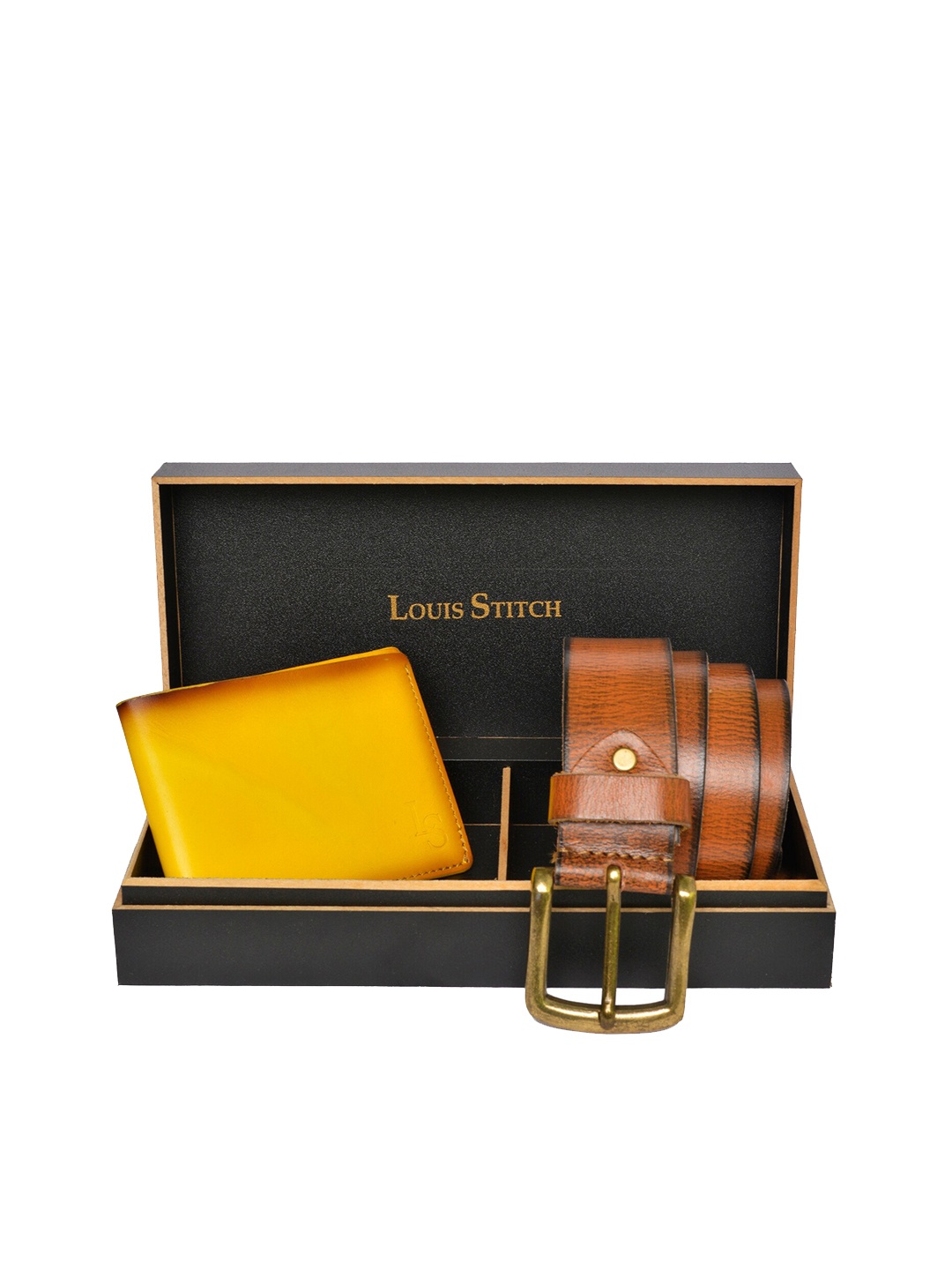 

LOUIS STITCH Men Solid Genuine Leather Accessory Gift Set, Yellow