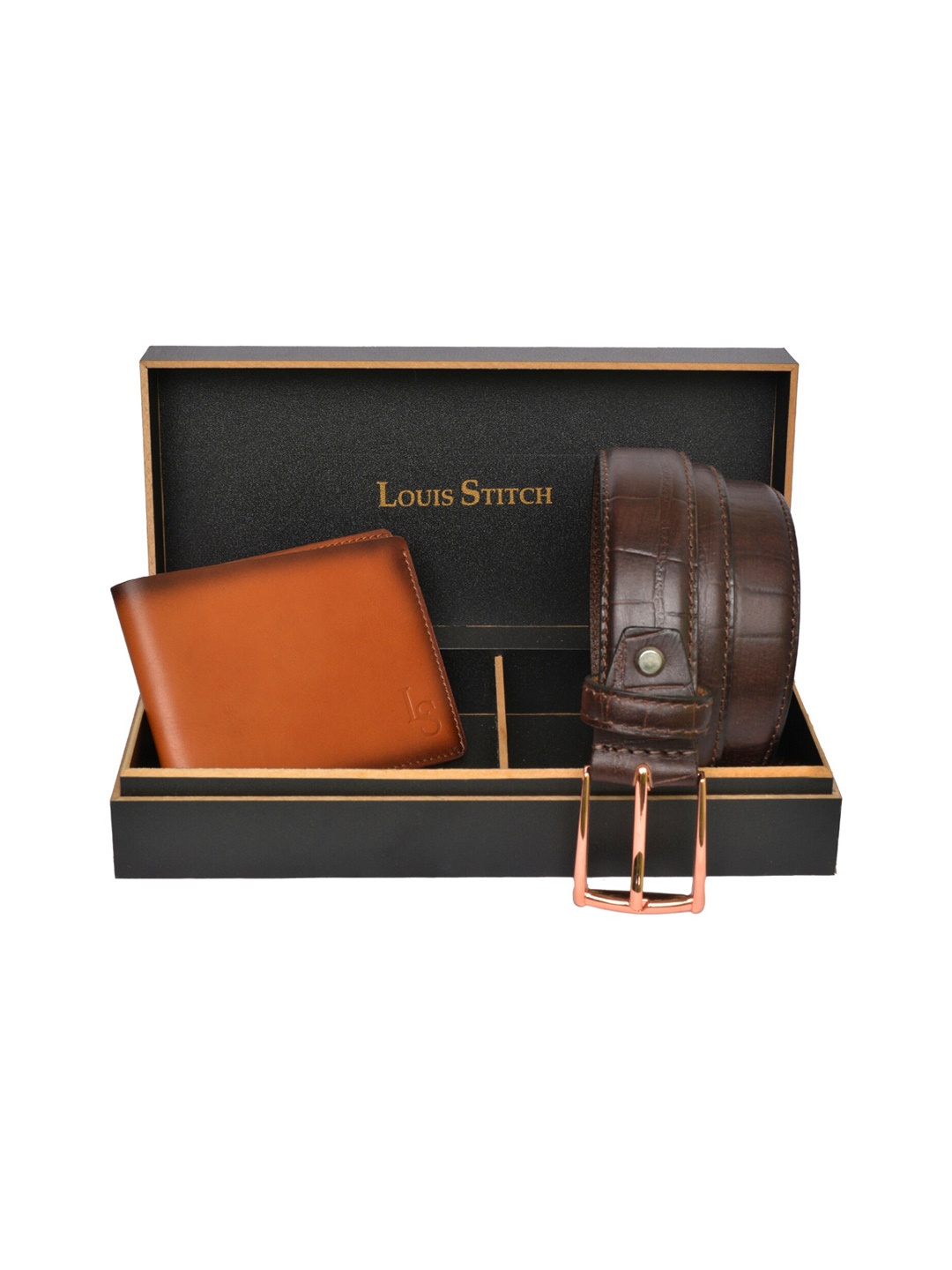 

LOUIS STITCH Men Brown & Orange Genuine Leather Accessory Gift Set